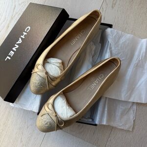 Chanel gold ballet flats
